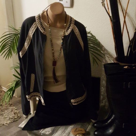 FREE PEOPLE JACKET GRAY/ CREME CROCHET  SMALL - Picture 2 of 11